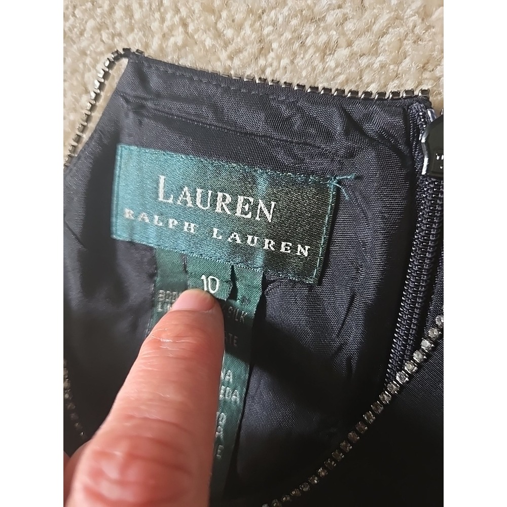 Ralph Lauren 100% Silk Black Cocktail Dress Size 10 Rhinestone Strap & neckline - Picture 5 of 14